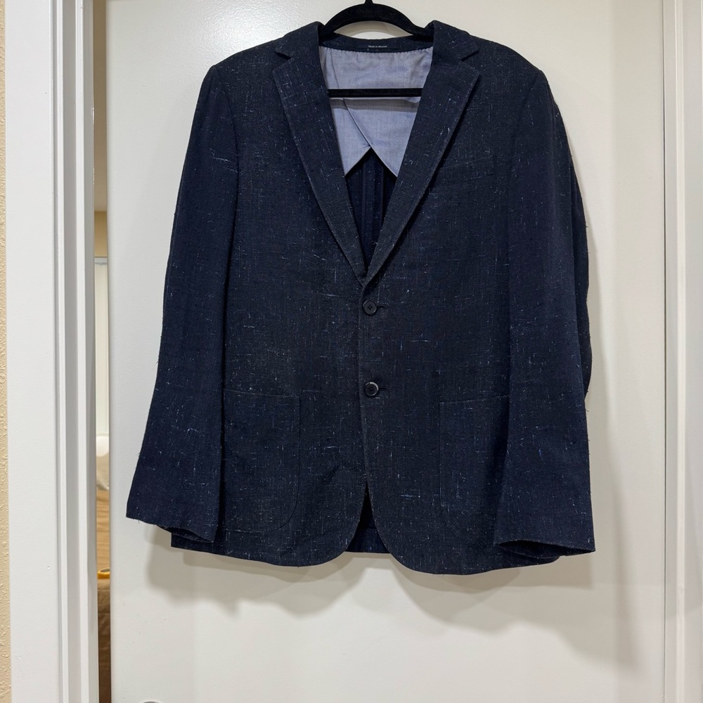 Z Zegna Blazer 48R Navy Blue Suit Jacket Rayon Cotton Silk Blend Men’s